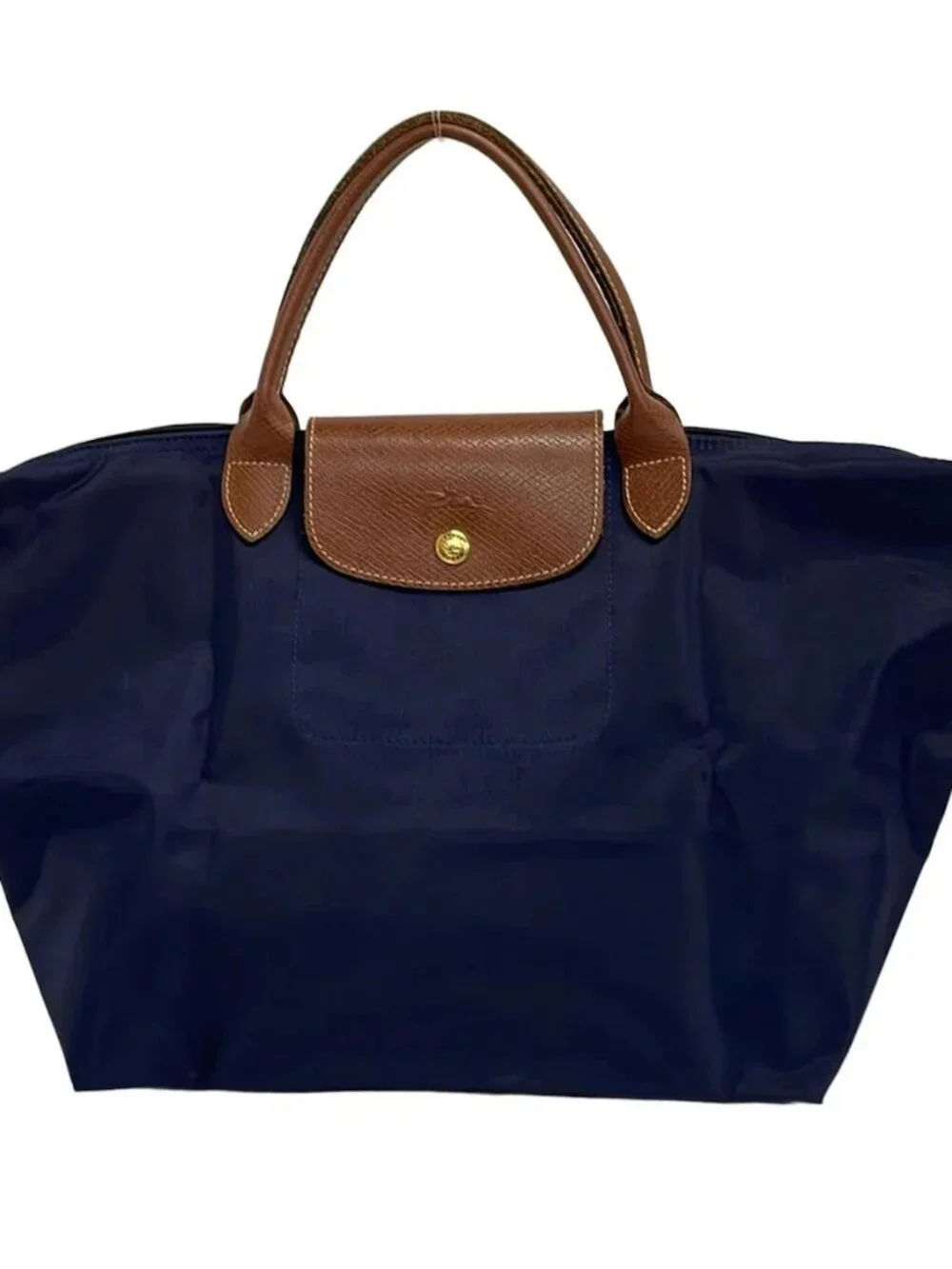 LONGCHAMP Le Preage Original Navy Dark Brown Nylon Leather Handbag